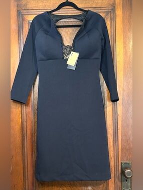 Alberto Makali Black Lace-Trim Long Sleeve Sheath Dress